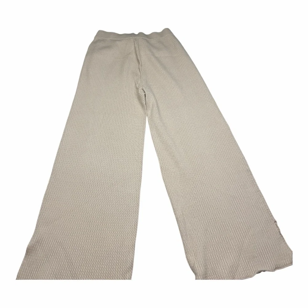 Cable knit Cream Color Wide-Leg pull on Pants - Picture 2 of 12